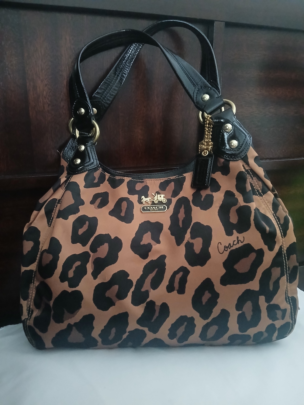 Coach Leopard-Print Shoulder Bag in Brown and Black